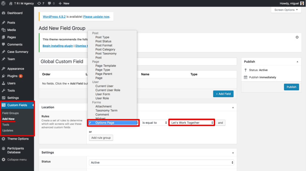 Global Custom Fields in Wordpress with ACF Pro - T R I M